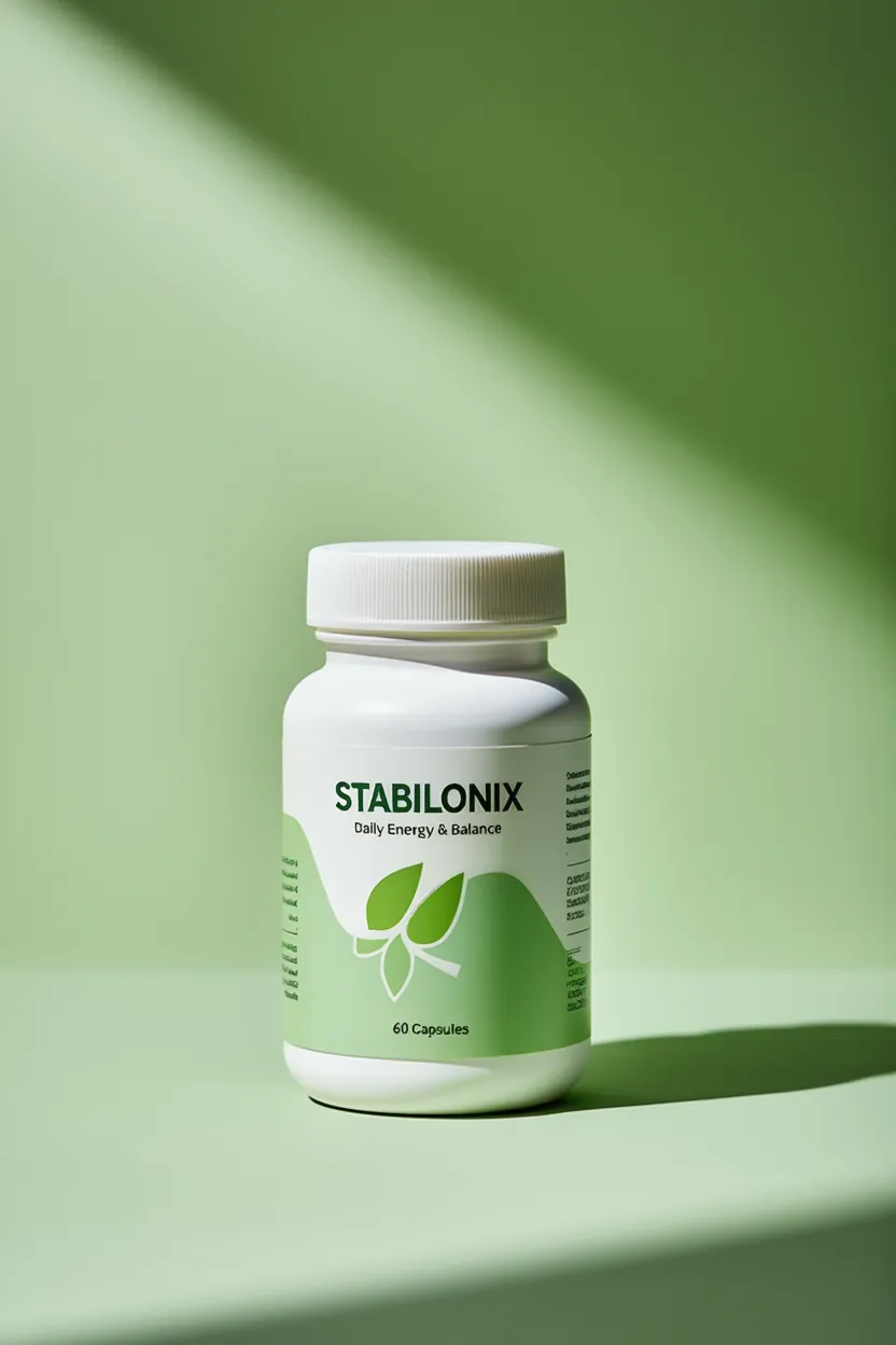 Stabilonix dietary supplement bottle with natural ingredients for daily energy and balance